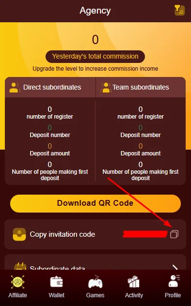 Copy invitation code